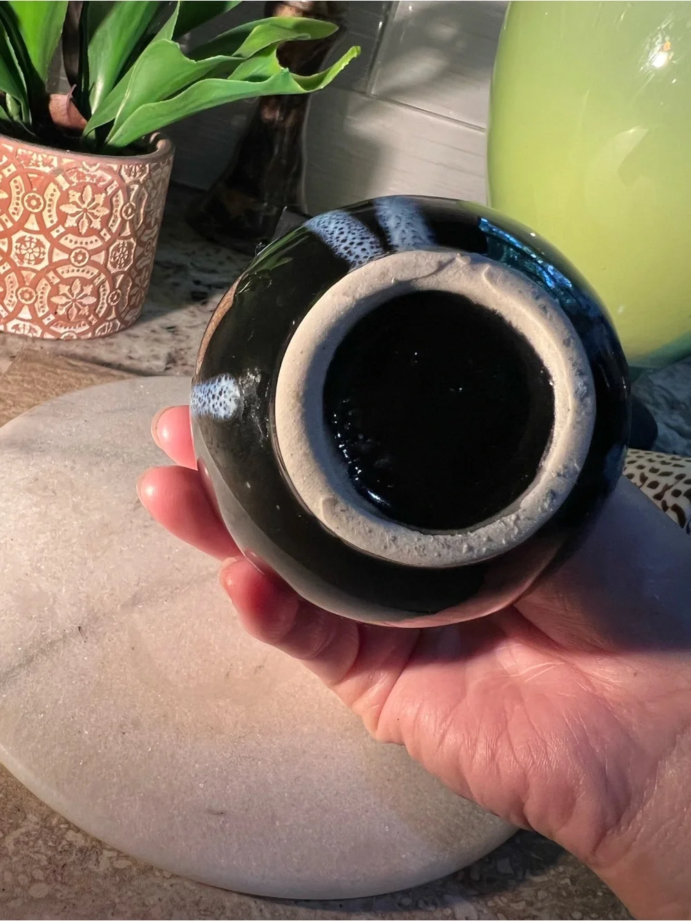 Vintage Handmade Blue and Black Ceramic Bud Vase - no cracks